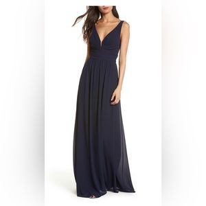 Lulus v-neck chiffon a-line gown, navy